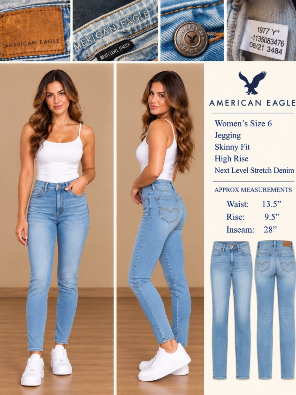 S1254 High Rise Jegging Skinny Fit American Eagle Next Level Stretch Size 6